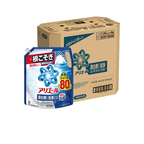 (ご予約商品) アリエールジェル つめかえメガサイズケース 1950g×4個 P＆G(1950g×4個)