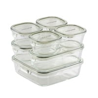 iwaki　耐熱ガラス　保存容器７個セット　パック＆レンジ　各色(オリーブグリーン)