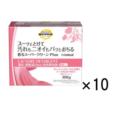 香るスーパークリーン Plus 漂白・柔軟成分配合 粉末タイプ  フレッシュフローラルの香り 800g 10個セット トップバリュ ベストプライス TOPVALU BESTPRICE イオントップバリ
