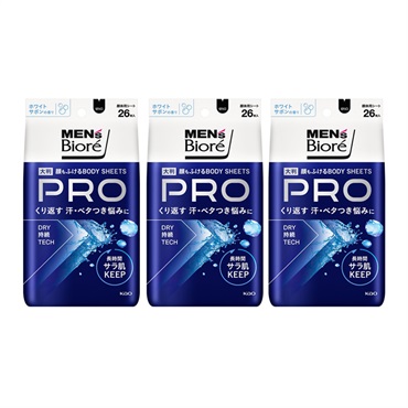 メンズビオレ 顔もふける ボディシート PRO 26枚×3個 ホワイトサボンの