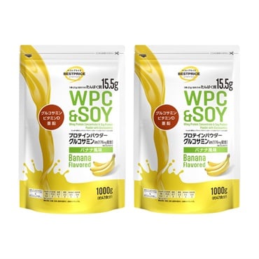 WPC&SOY プロテインパウダー グルコサミンイン バナナ風味 1000g まとめて2個 トップバリュ ベストプライス