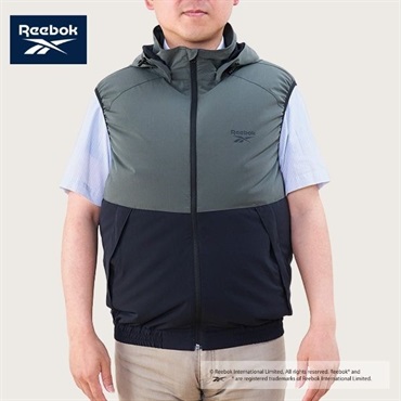 Reebok　フード付きファンベスト　モバイルバッテリー対応（USB-Aタイプ）(カーキ-Ｍ)