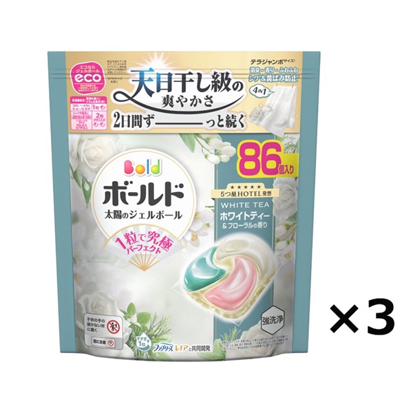 (従業員販売) ボールドジェルボール4D 心弾けるホワイトティー＆フローラルの香り つめかえテラジャンボサイズ ケース  86個×3個入P&G(86個×3)