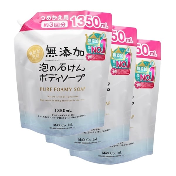 無添加生活 泡の石けんボディソープ つめかえ用 大容量 1350ml　3個セット(つめかえ用1350ml×３個セット)