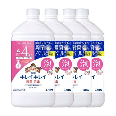 キレイキレイ 薬用泡ハンドソープ詰め替え　800ml   シトラス4個セット   ライオン
