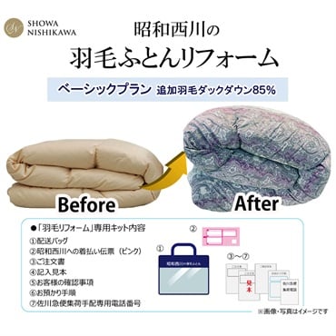 昭和西川　羽毛ふとんリフォーム　ベーシックプラン　追加羽毛 ダックダウン85％(ブルー-シングルロング)