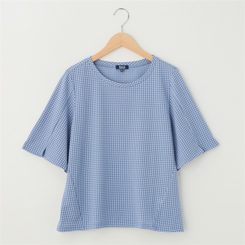JUNKO SHIMADAジュンコシマダPART2 紫陽花柄リネン半袖Tシャツ青 Tシャツ 袖スリット PART2 BY JUNKO SHIMADA(パート2 BY