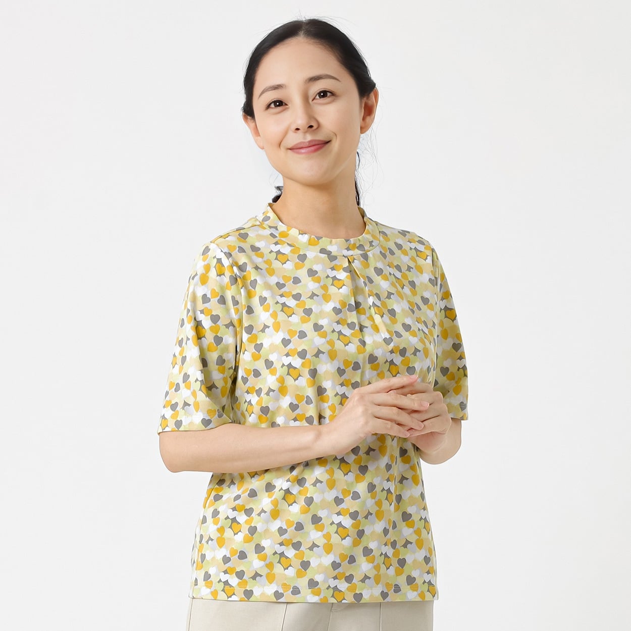 ランダムハート柄プリントＴシャツ レディス PART2 BY JUNKO SHIMADA(パート2 BY ジュンコシマダ) 933821C(キイロ-2XL)