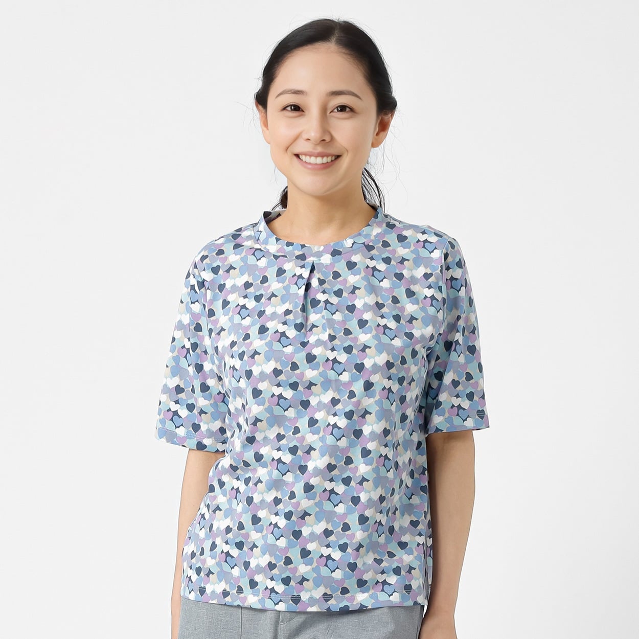 ランダムハート柄プリントＴシャツ レディス PART2 BY JUNKO SHIMADA(パート2 BY ジュンコシマダ) 933821C(ウスアオ-L)