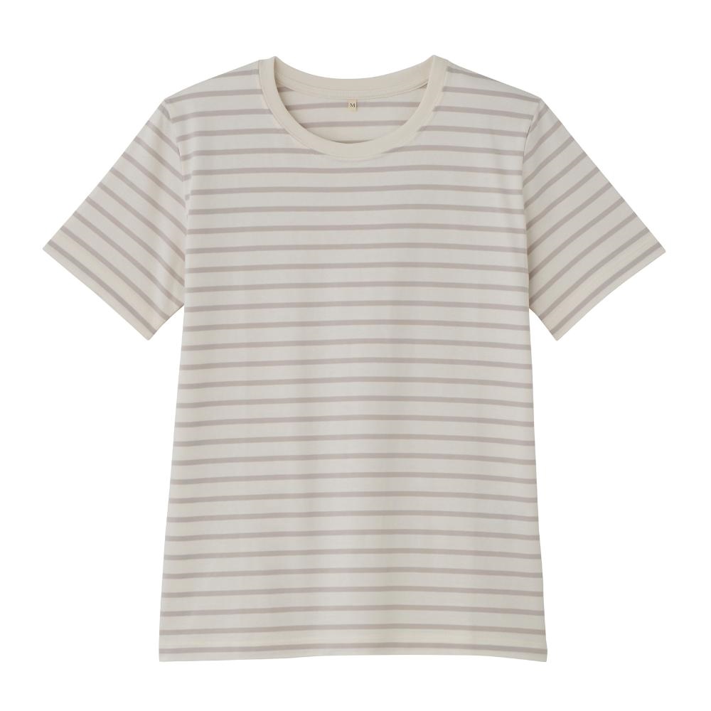 TVC オーガニックコットン クルーネック半袖Tシャツ レディス(グレー（ボーダー）-M)