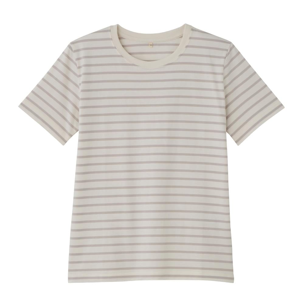 TVC オーガニックコットン クルーネック半袖Tシャツ レディス(グレー（ボーダー）-XL)