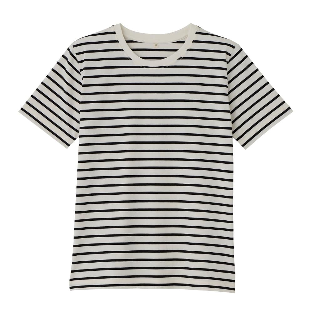 TVC オーガニックコットン クルーネック半袖Tシャツ レディス(Ａクロ（ボーダー）-L)