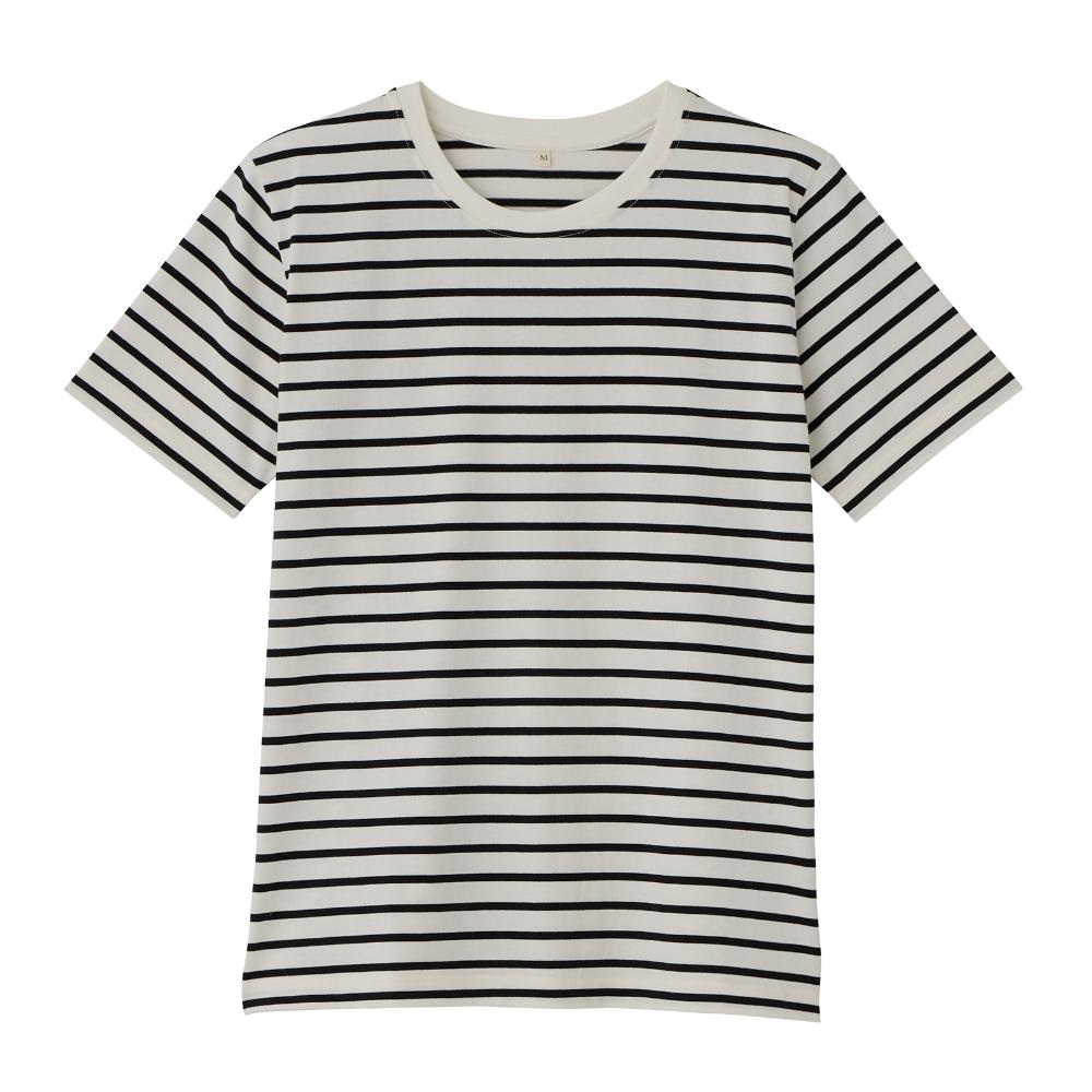 TVC オーガニックコットン クルーネック半袖Tシャツ レディス(Ａクロ（ボーダー）-XL)