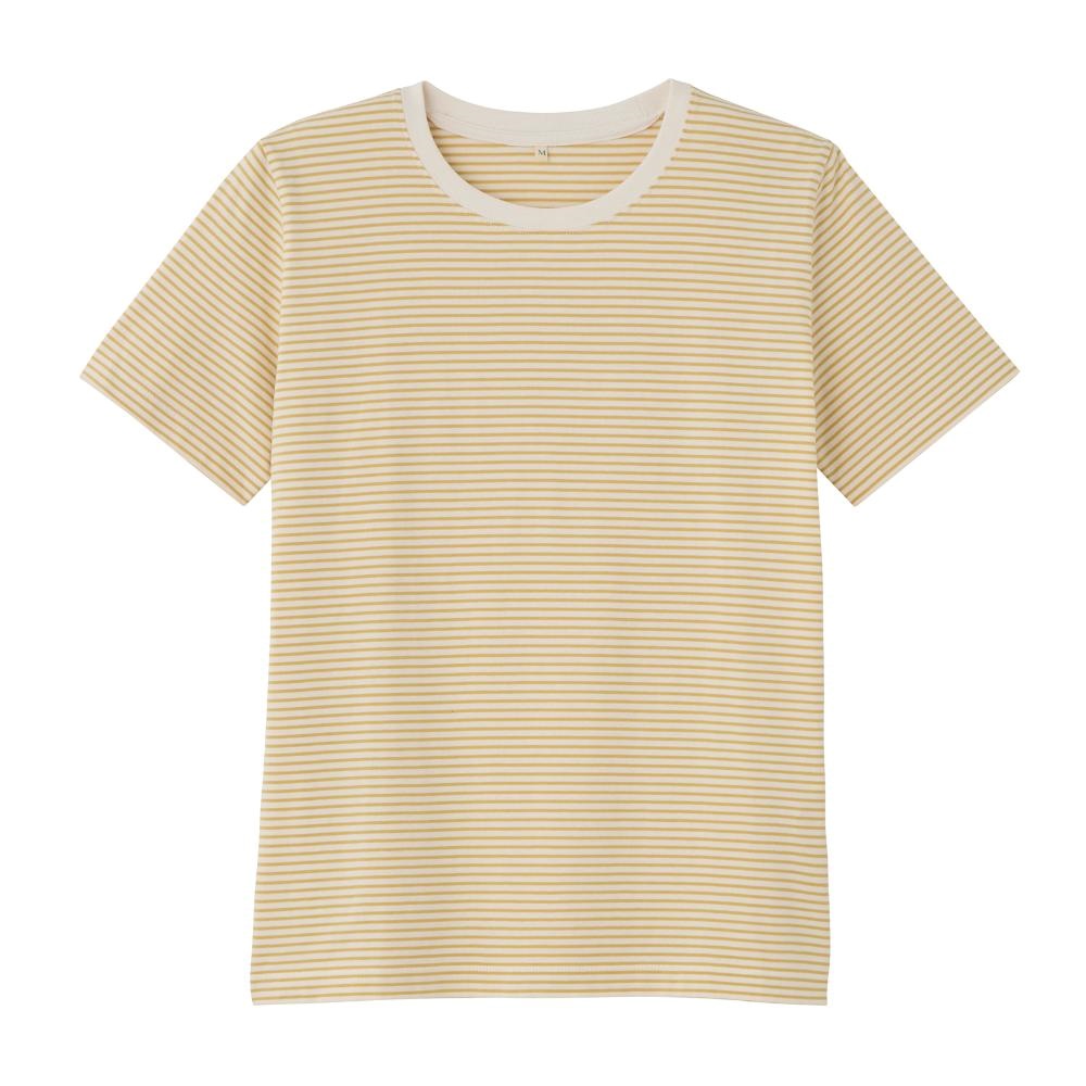 TVC オーガニックコットン クルーネック半袖Tシャツ レディス(イエロー（ボーダー）-M)