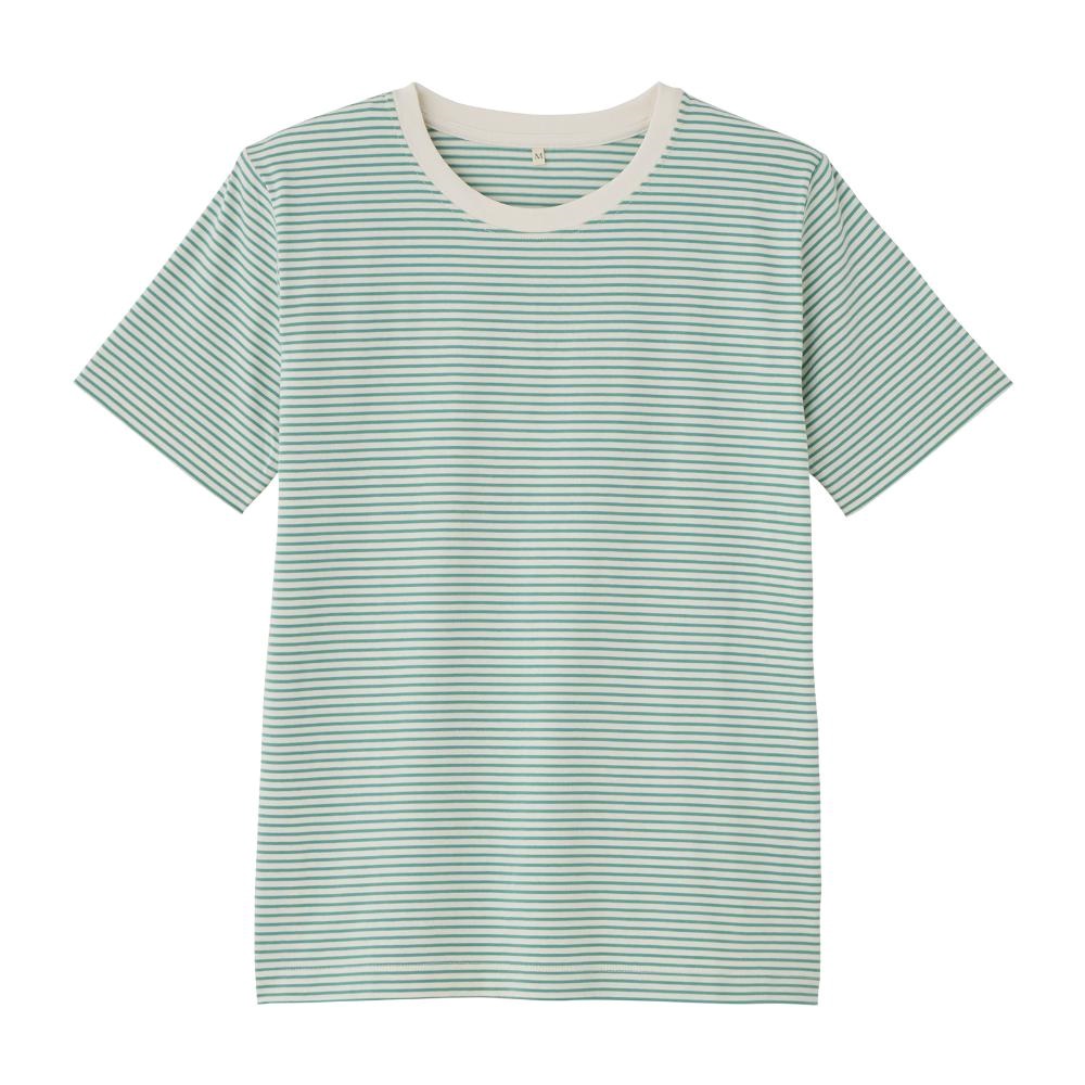 TVC オーガニックコットン クルーネック半袖Tシャツ レディス(グリーン（ボーダー）-M)