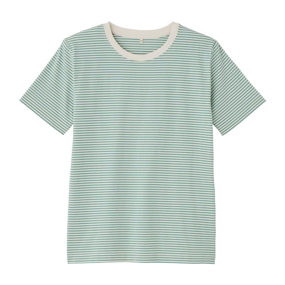 TVC オーガニックコットン クルーネック半袖Tシャツ レディス(グリーン（ボーダー）-L)
