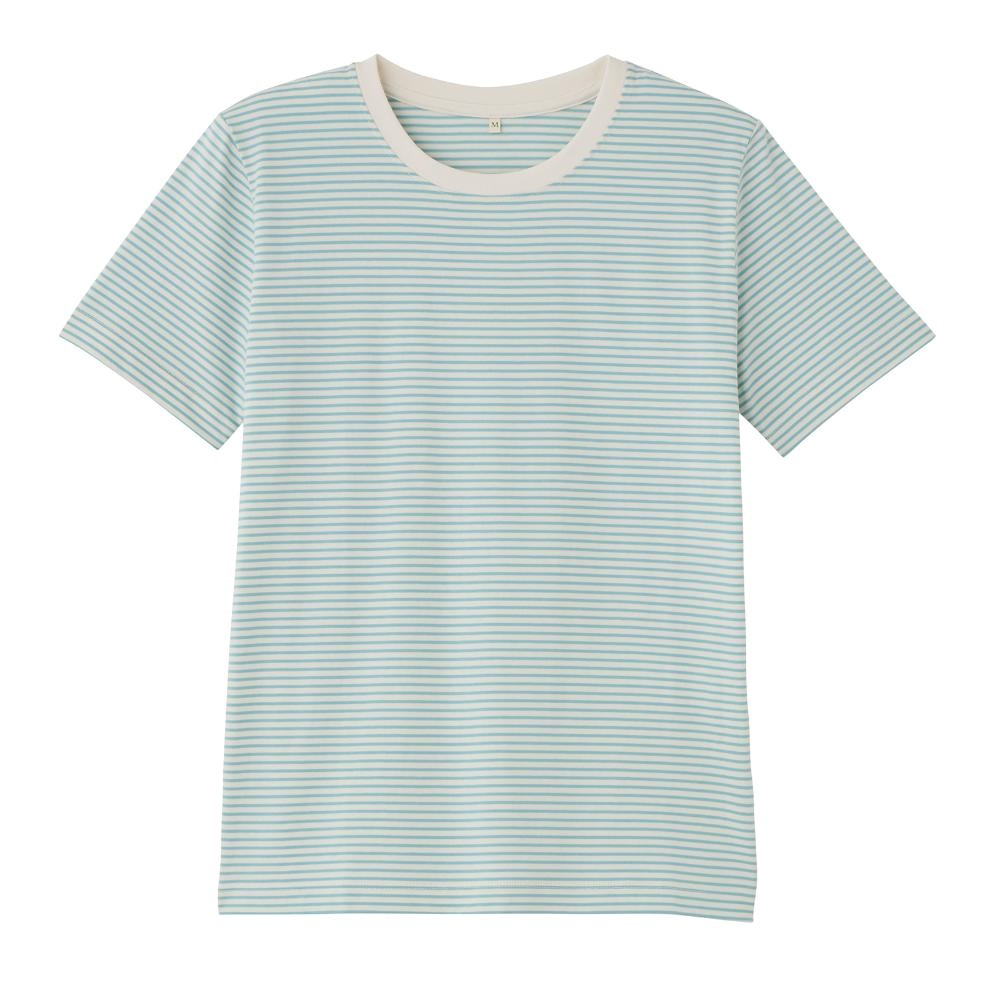 TVC オーガニックコットン クルーネック半袖Tシャツ レディス(Ａアオ（ボーダー）-S)