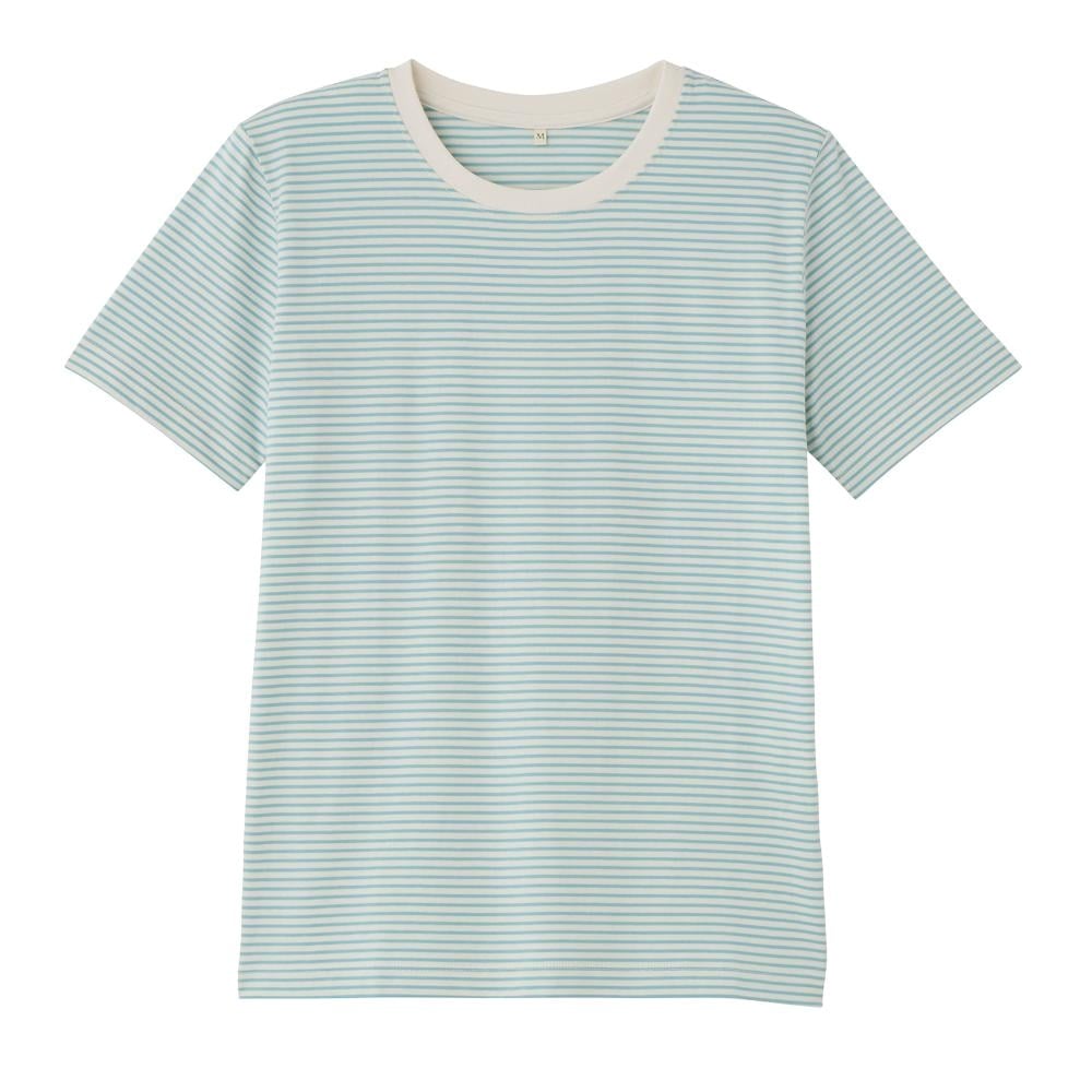 TVC オーガニックコットン クルーネック半袖Tシャツ レディス(Ａアオ（ボーダー）-M)