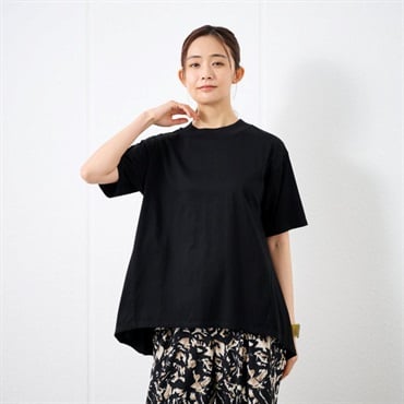 TVC シルキーコットン モックネックフレンチ袖Tシャツ レディス(ブラック-XL)