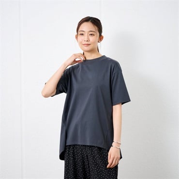 TVC シルキーコットン モックネックフレンチ袖Tシャツ レディス(グレー-S)