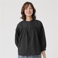 TVC(ティーヴィシー) 袖刺繍7分袖ギャザーブラウス レディス(クロ-M)