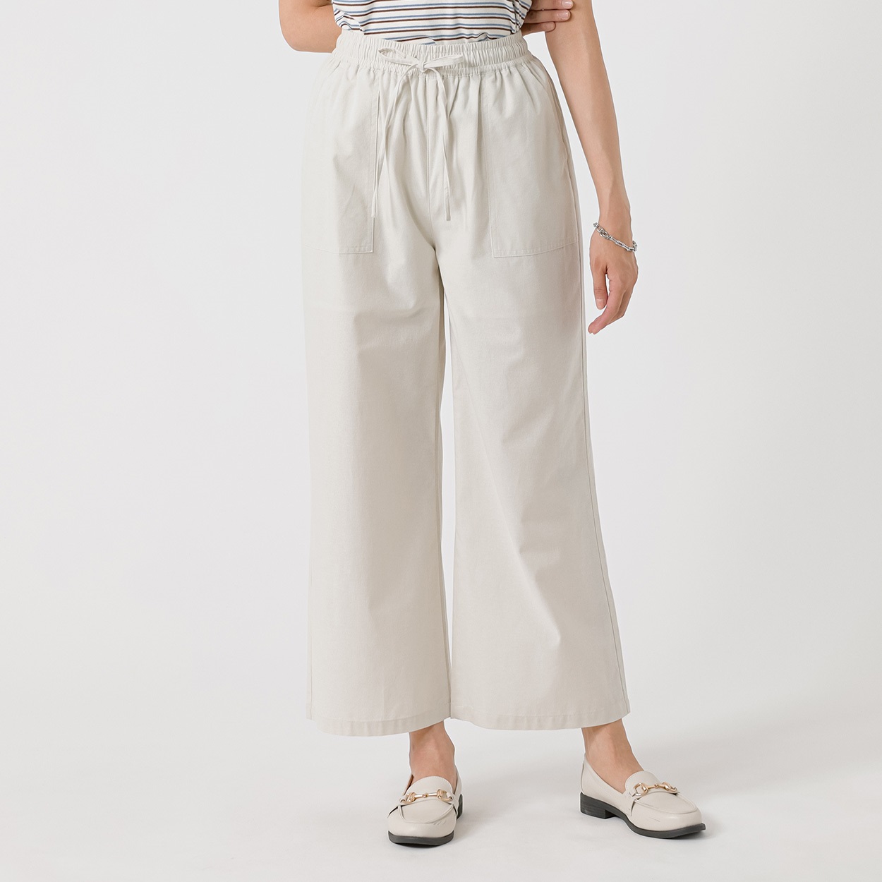 TVC(ティーヴィシー) 【BEST BUY】シャンブレーワイドパンツ レディス(アイボリー-XL)