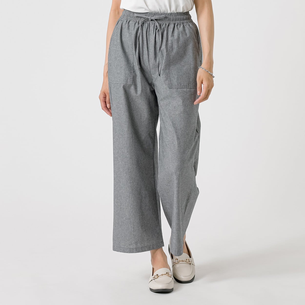 TVC(ティーヴィシー) 【BEST BUY】シャンブレーワイドパンツ レディス(クロ-L)