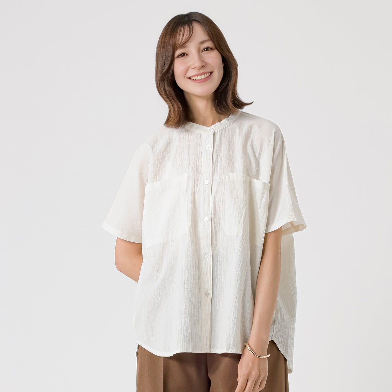 TVC(ティーヴィシー) 【BEST BUY】 サンドウォッシュ無地ポケット付ブラウス レディス(シロ-XL)