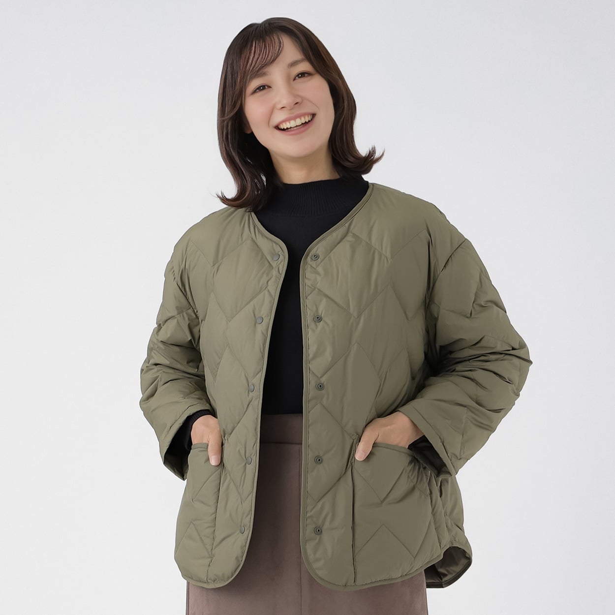 TVC(ティーヴィシー) ウォッシャブルダウンノーカラージャケット レディス(コイミドリ-M)