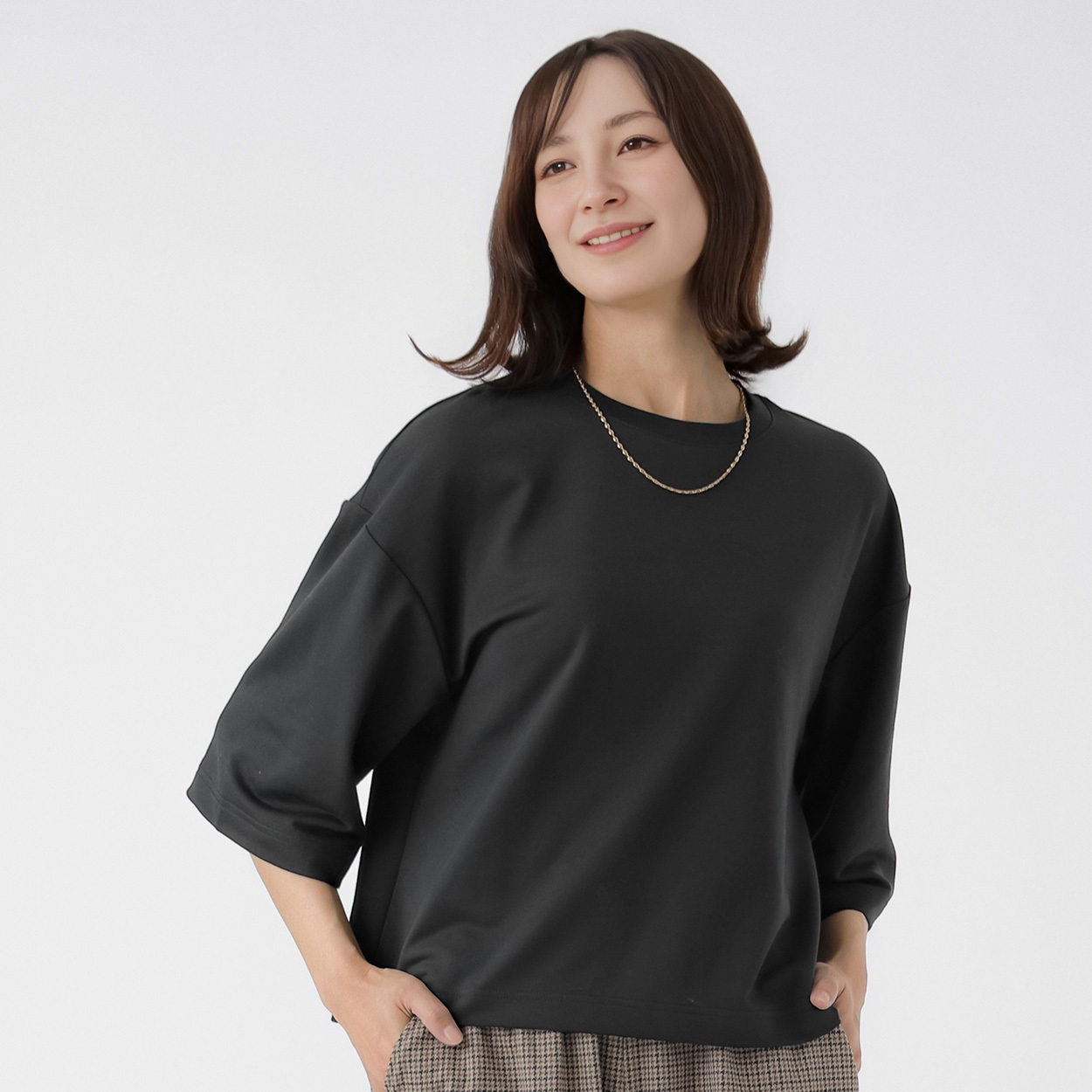 TVC(ティーヴィシー) ミニ裏毛ボックスシルエット7分袖プルオーバー レディス(クロ-XL)