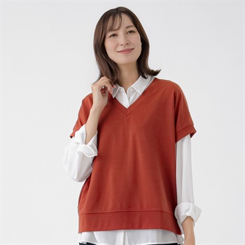 TVC(ティーヴィシー) ミニ裏毛Vネックベスト レディス(アカ-M)