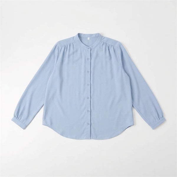 TVC(ティーヴィシー) 【てまラク】レーヨン混長袖バンドブラウス レディス(アオ-XL)