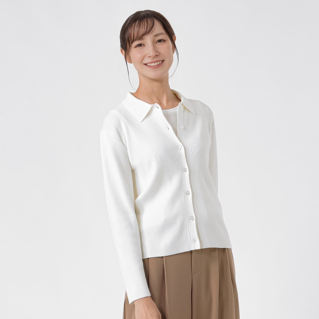 TVC(ティーヴィシー) マシュマロタッチ リブ 襟付カーディガン レディス(シロ-XL)
