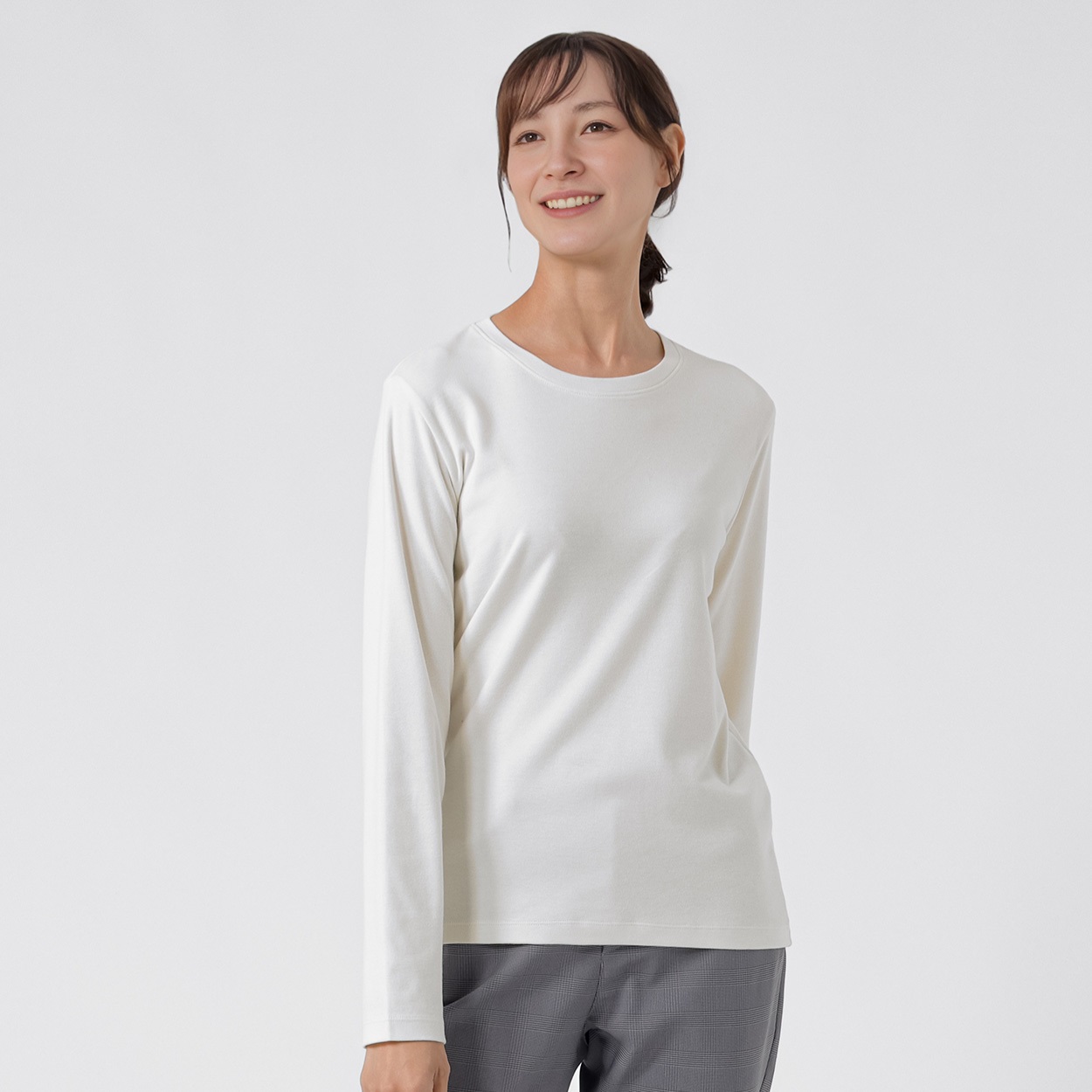 TVC(ティーヴィシー) コットン起毛クルーネック長袖Tシャツ（無地） レディス(アイボリー-L)