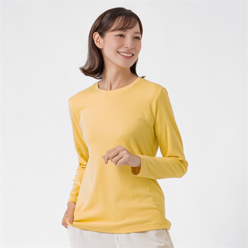 TVC(ティーヴィシー) コットン起毛クルーネック長袖Tシャツ（無地） レディス(キイロ-S)