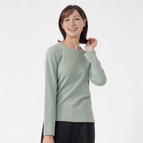 TVC(ティーヴィシー) コットン起毛クルーネック長袖Tシャツ（無地） レディス(ミドリ-S)