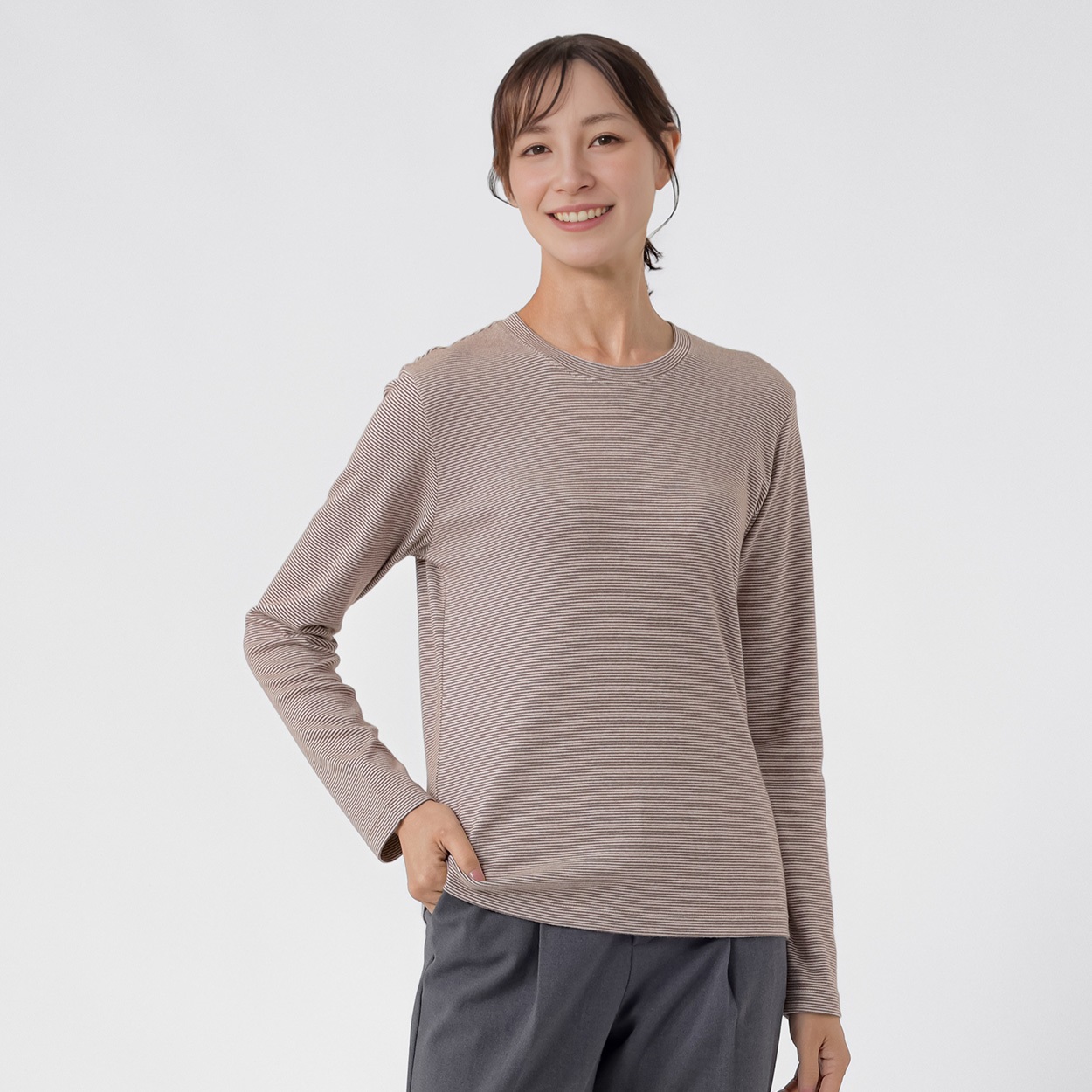 TVC(ティーヴィシー) コットン起毛クルーネック長袖Tシャツ（ボーダー） レディス(Ａチャ-XL)