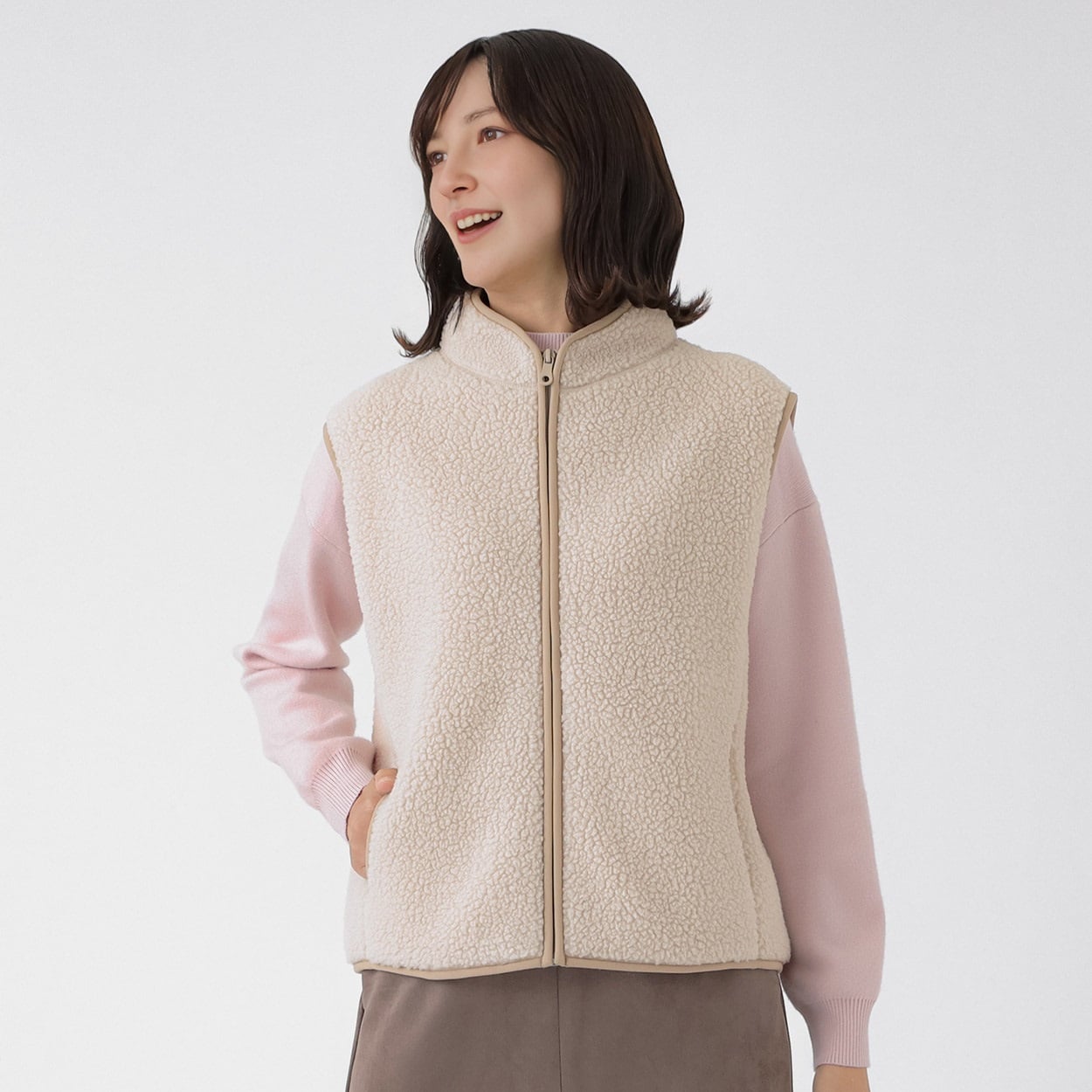 TVC(ティーヴィシー) ボアフリースフルジップベスト レディス(アイボリー-XL)