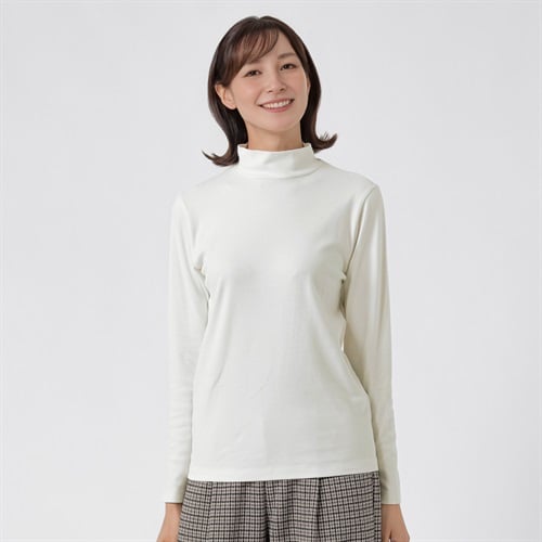TVC(ティーヴィシー) コットン起毛ハイネック長袖Tシャツ（無地） レディス(アイボリー-S)