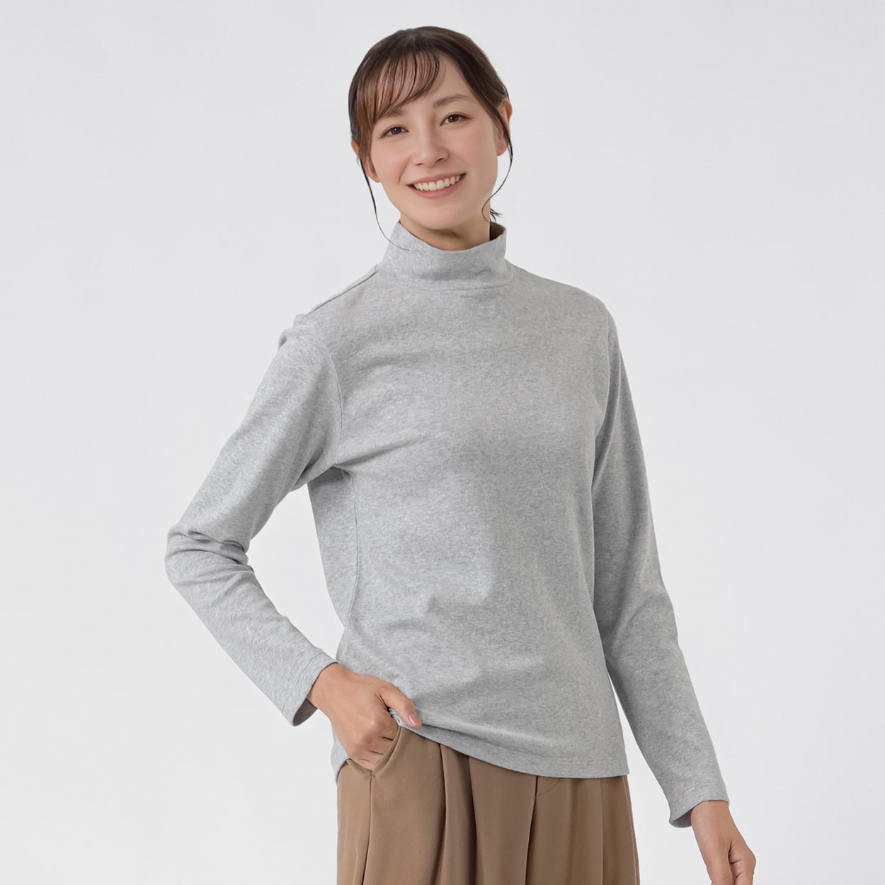TVC(ティーヴィシー) コットン起毛ハイネック長袖Tシャツ（無地） レディス(ウスクロ-M)