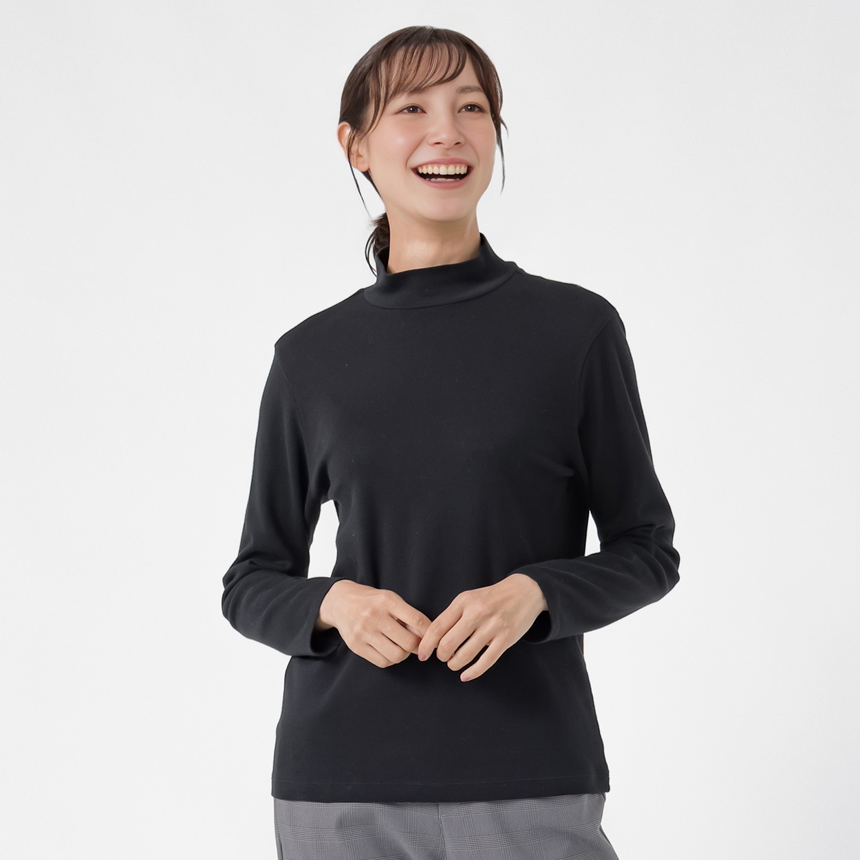 TVC(ティーヴィシー) コットン起毛ハイネック長袖Tシャツ（無地） レディス(クロ-L)