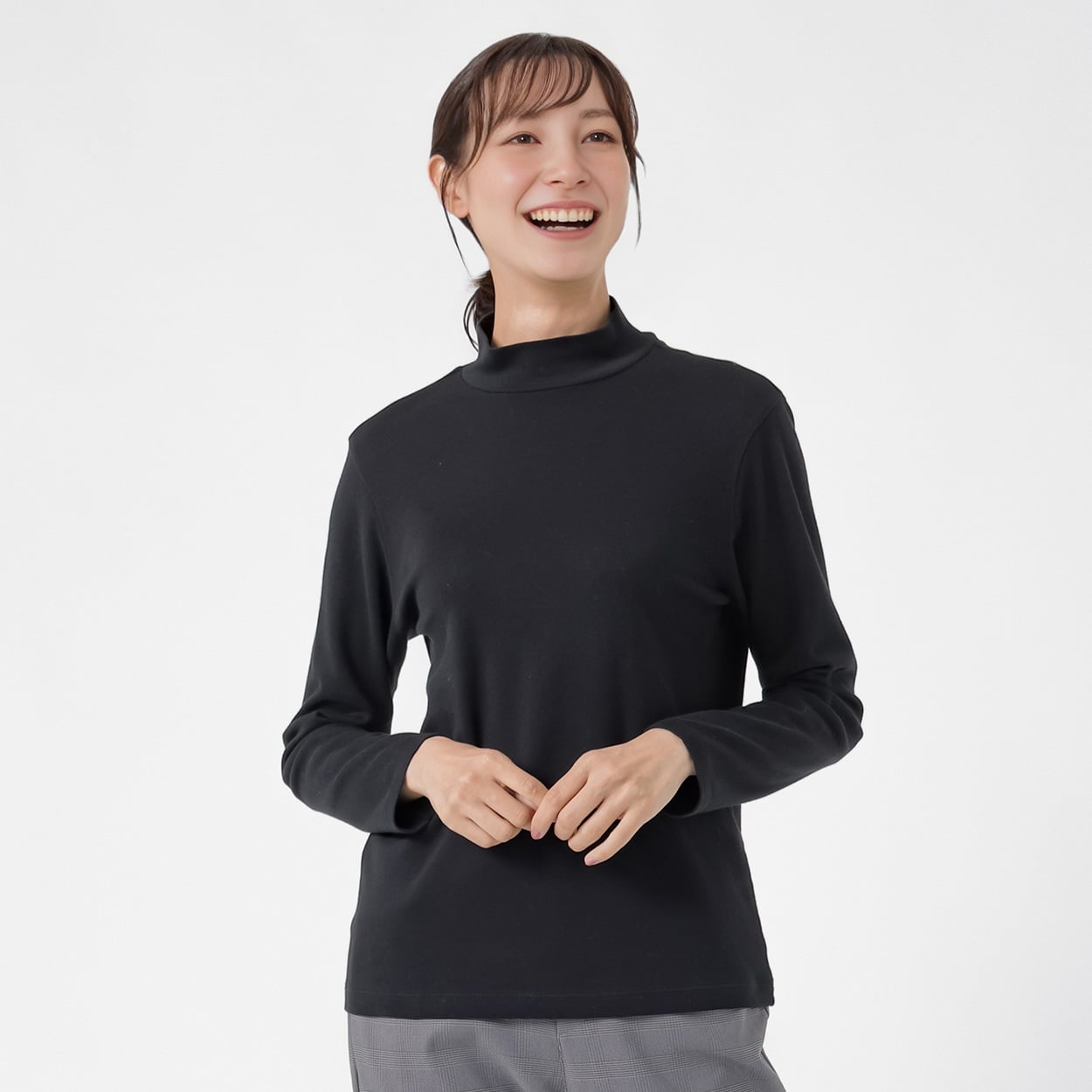 TVC(ティーヴィシー) コットン起毛ハイネック長袖Tシャツ（無地） レディス(クロ-XL)