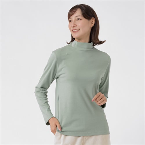TVC(ティーヴィシー) コットン起毛ハイネック長袖Tシャツ（無地） レディス(ミドリ-S)