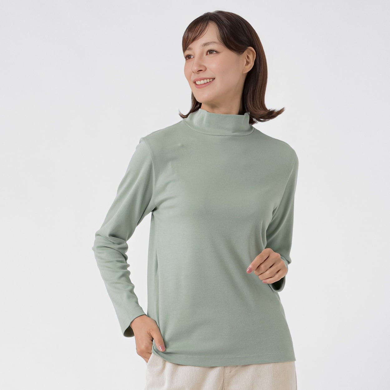 TVC(ティーヴィシー) コットン起毛ハイネック長袖Tシャツ（無地） レディス(ミドリ-M)