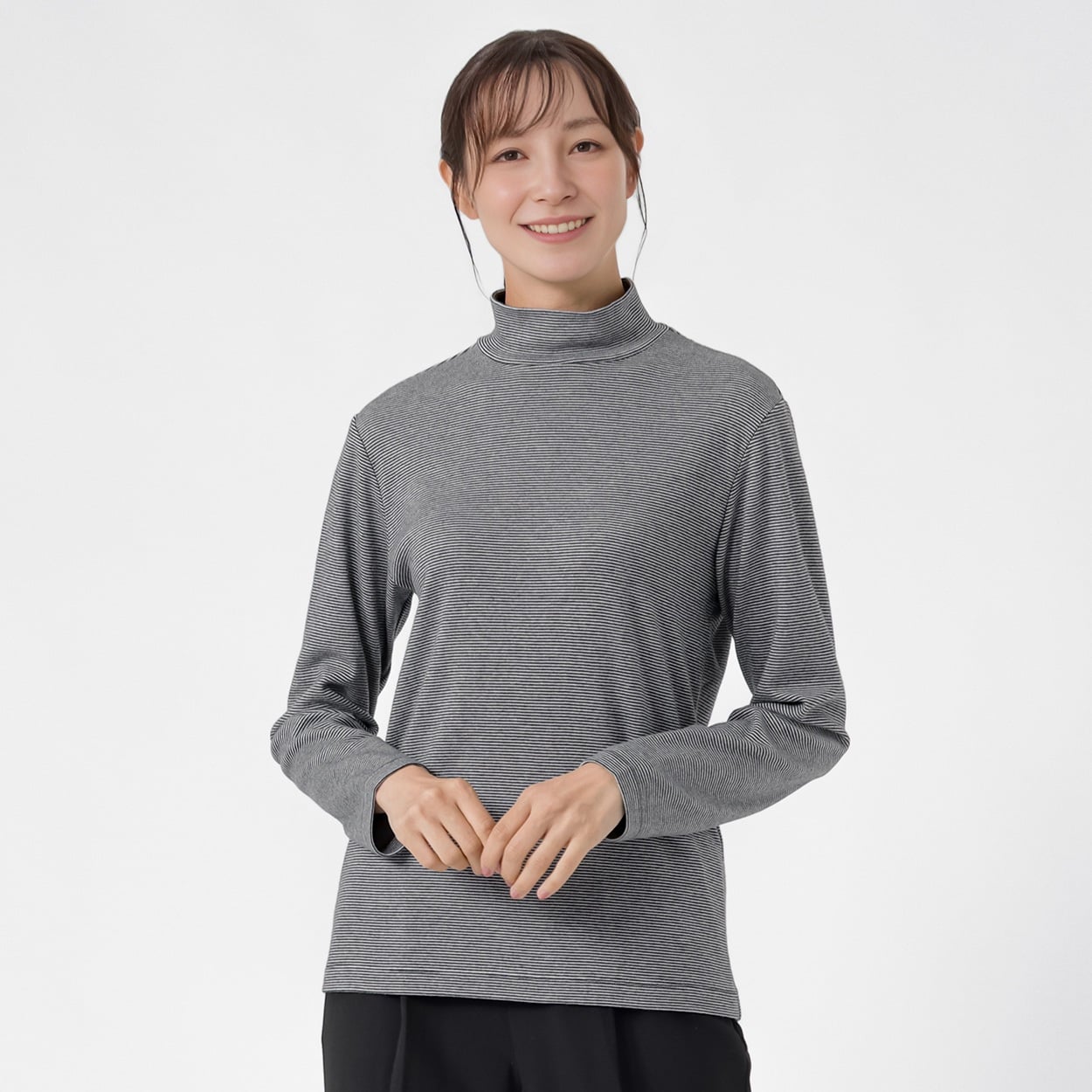 TVC(ティーヴィシー) コットン起毛ハイネック長袖Tシャツ（ボーダー） レディス(Ａクロ-S)