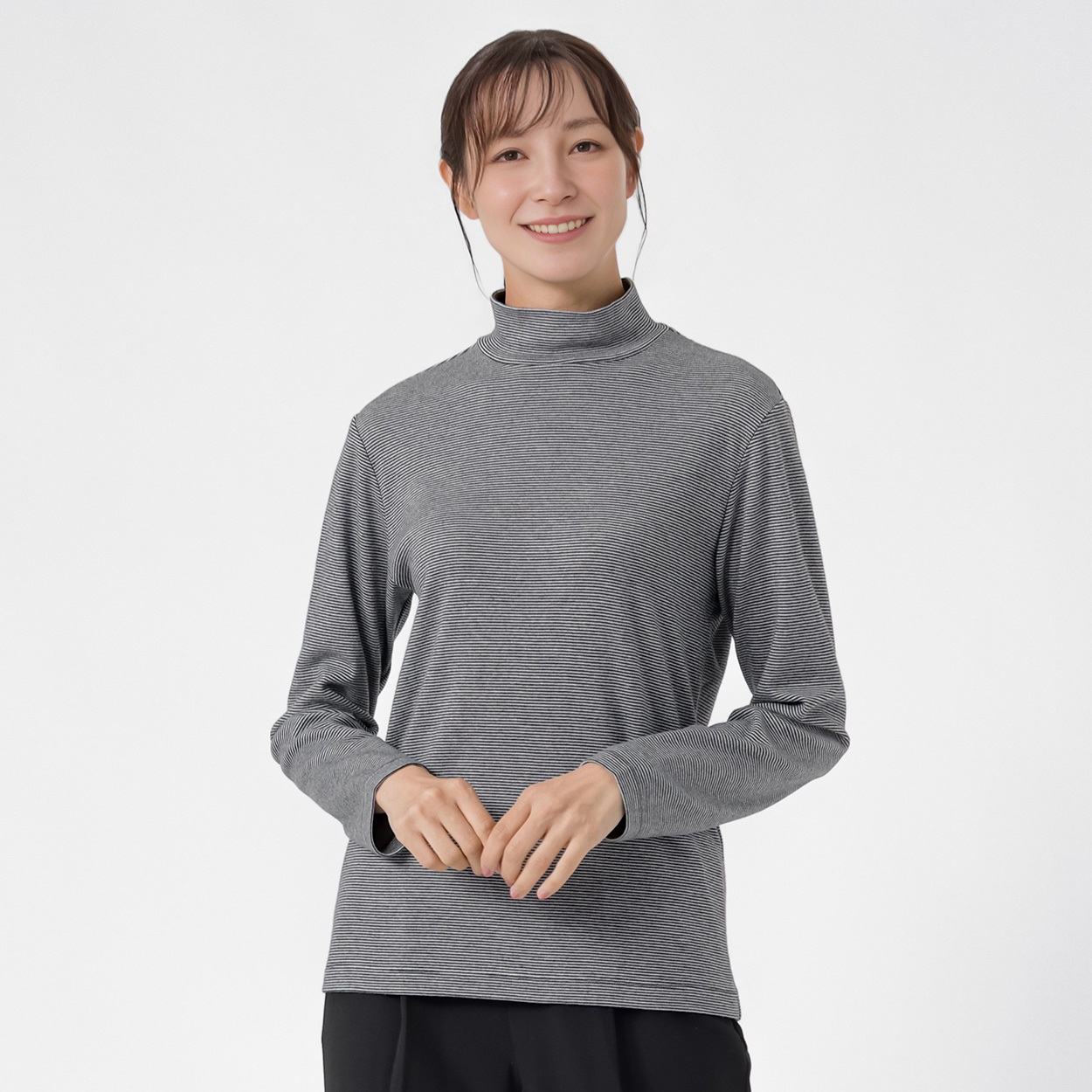 TVC(ティーヴィシー) コットン起毛ハイネック長袖Tシャツ（ボーダー） レディス(Ａクロ-XL)