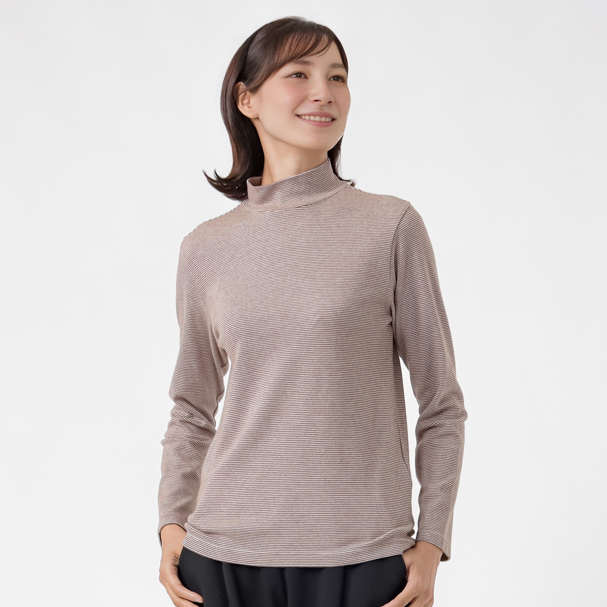 TVC(ティーヴィシー) コットン起毛ハイネック長袖Tシャツ（ボーダー） レディス(Ａチャ-L)