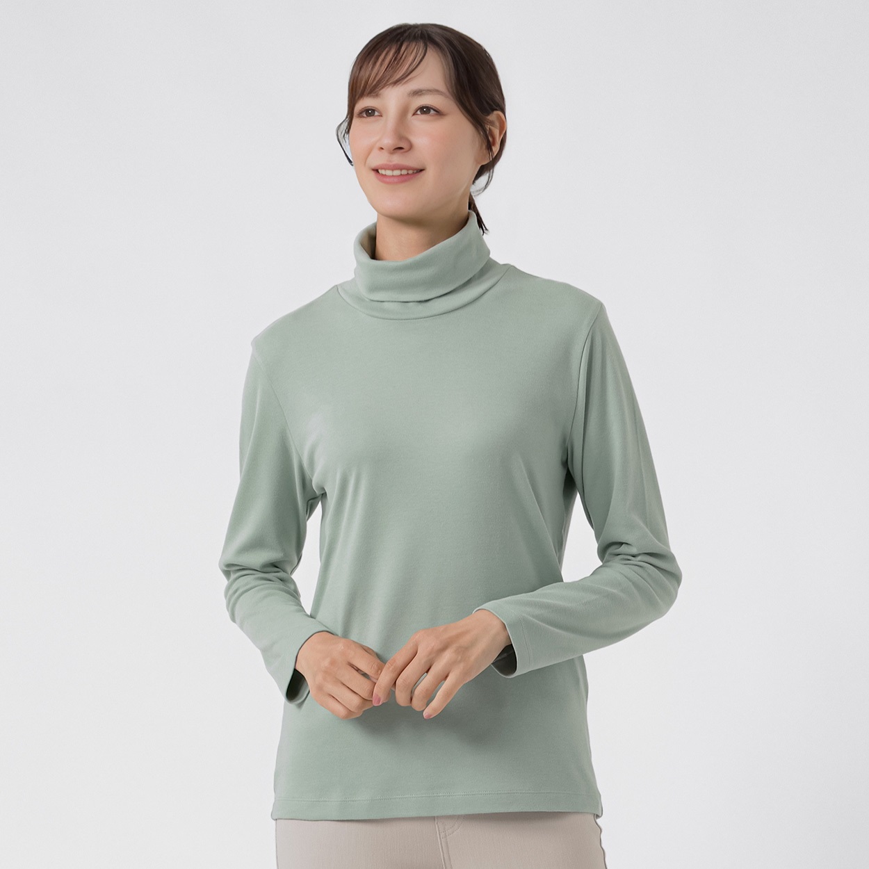 TVC(ティーヴィシー) コットン起毛タートルネック長袖Tシャツ（無地） レディス(ミドリ-2XL)