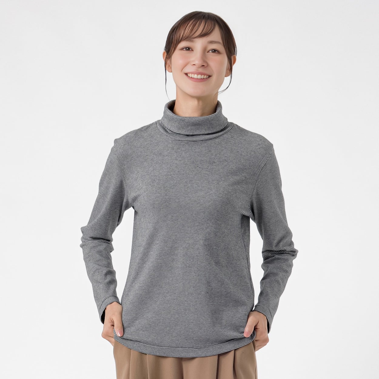 TVC(ティーヴィシー) コットン起毛タートルネック長袖Tシャツ（ボーダー） レディス(Ａクロ-2XL)