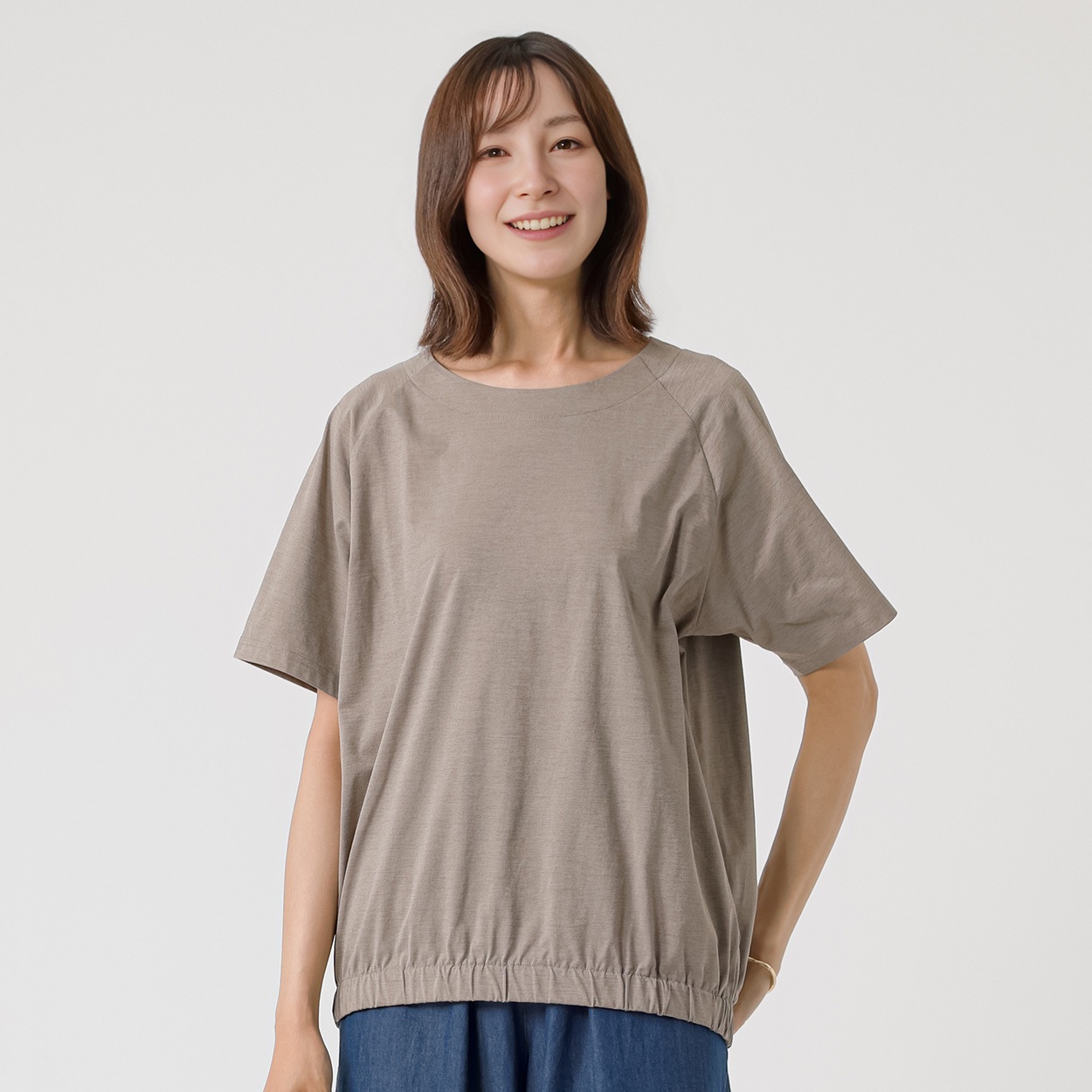 TVC(ティーヴィシー) 【BEST BUY】 ドライ天竺裾ゴムギャザーTシャツ レディス(ウスチャ-L)